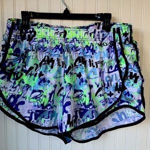 Calvin Klein Running Shorts (XL)royal blue, lime green white print w black trim